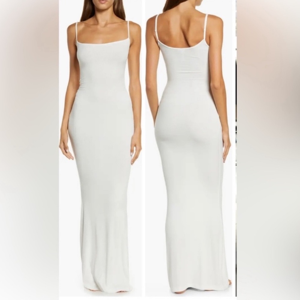 NWT SKIMS Soft Lounge Ribbed  Slip White Long Maxi Dress Size XL